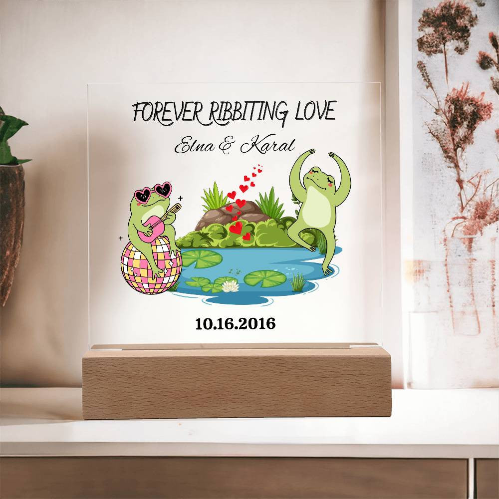 Personalized Forever Ribbiting Love Square Plaque