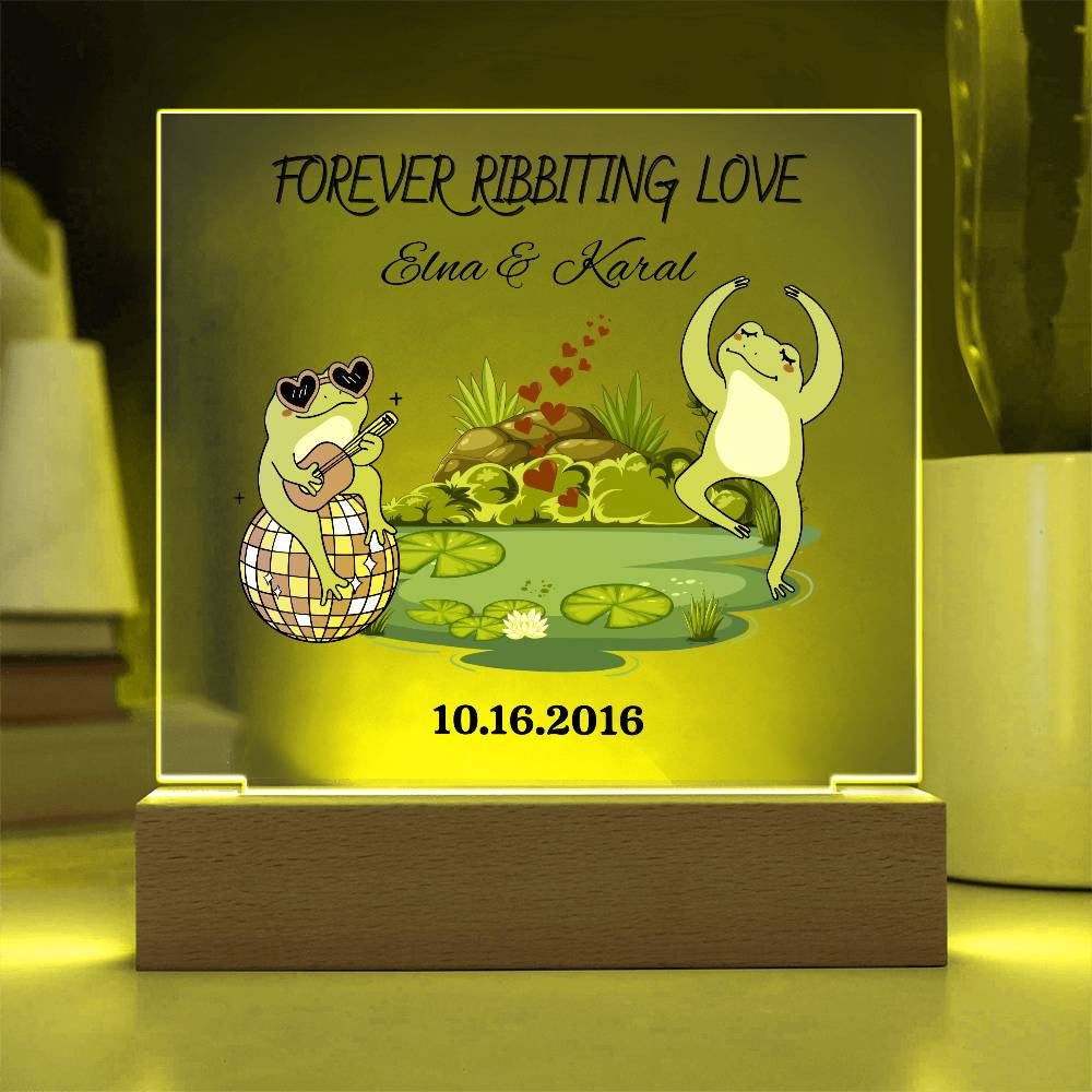 Personalized Forever Ribbiting Love Square Plaque