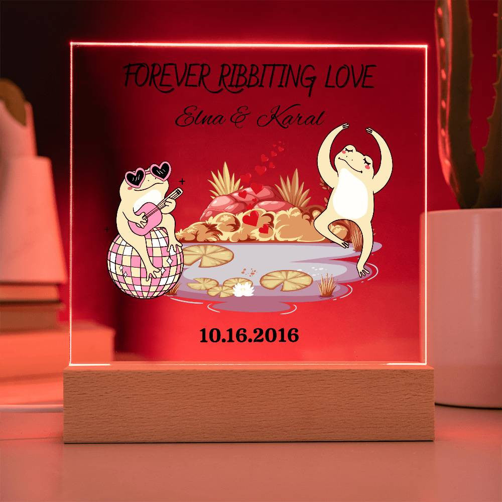 Personalized Forever Ribbiting Love Square Plaque