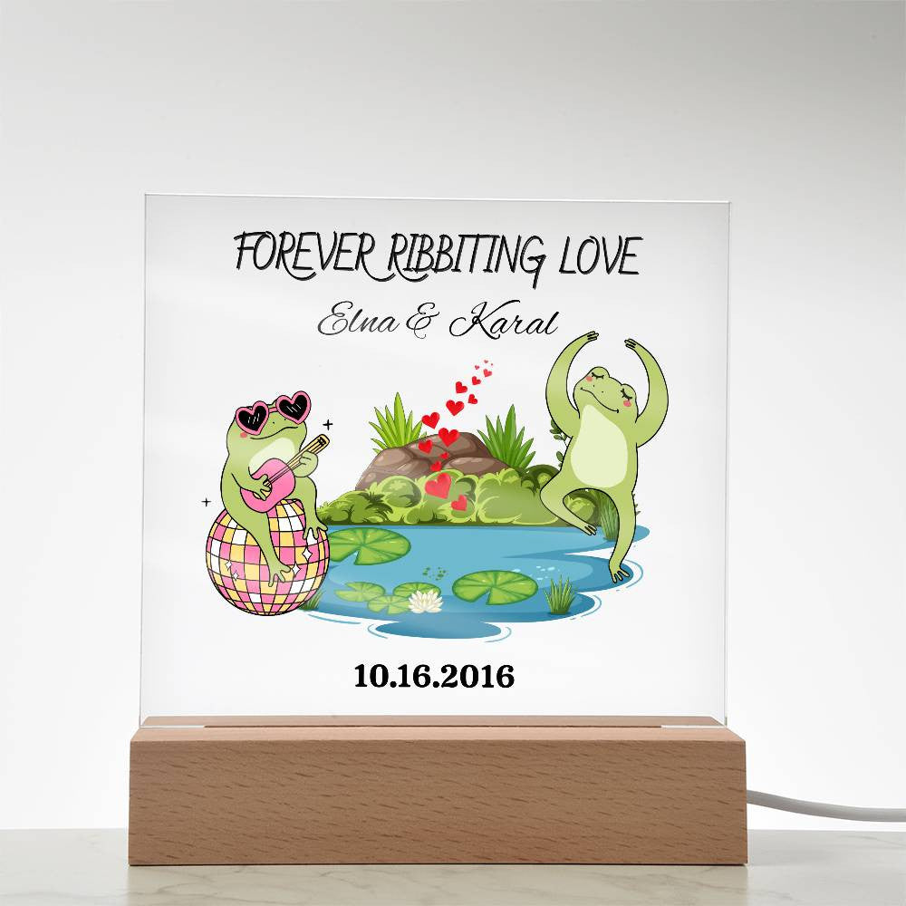Personalized Forever Ribbiting Love Square Plaque