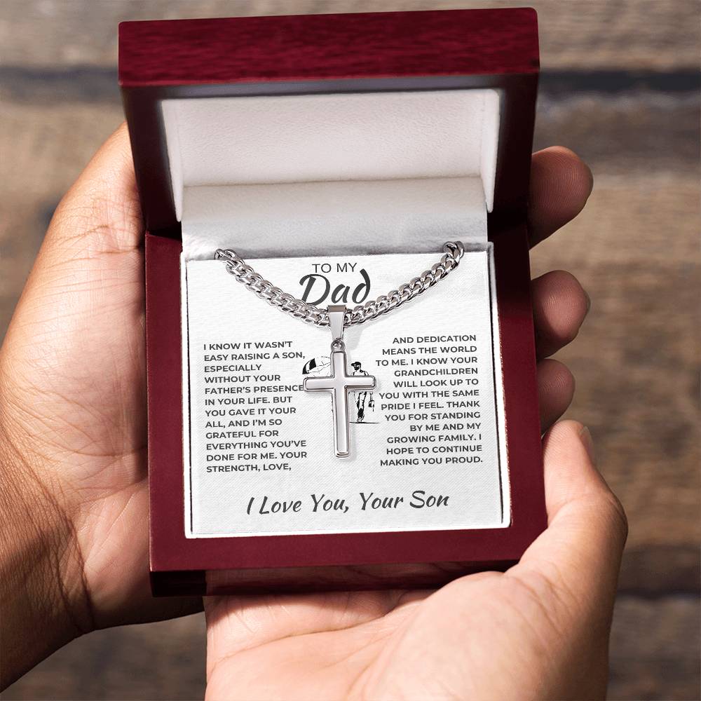 Cuban Link Chain with Artisan Cross Son To Dad