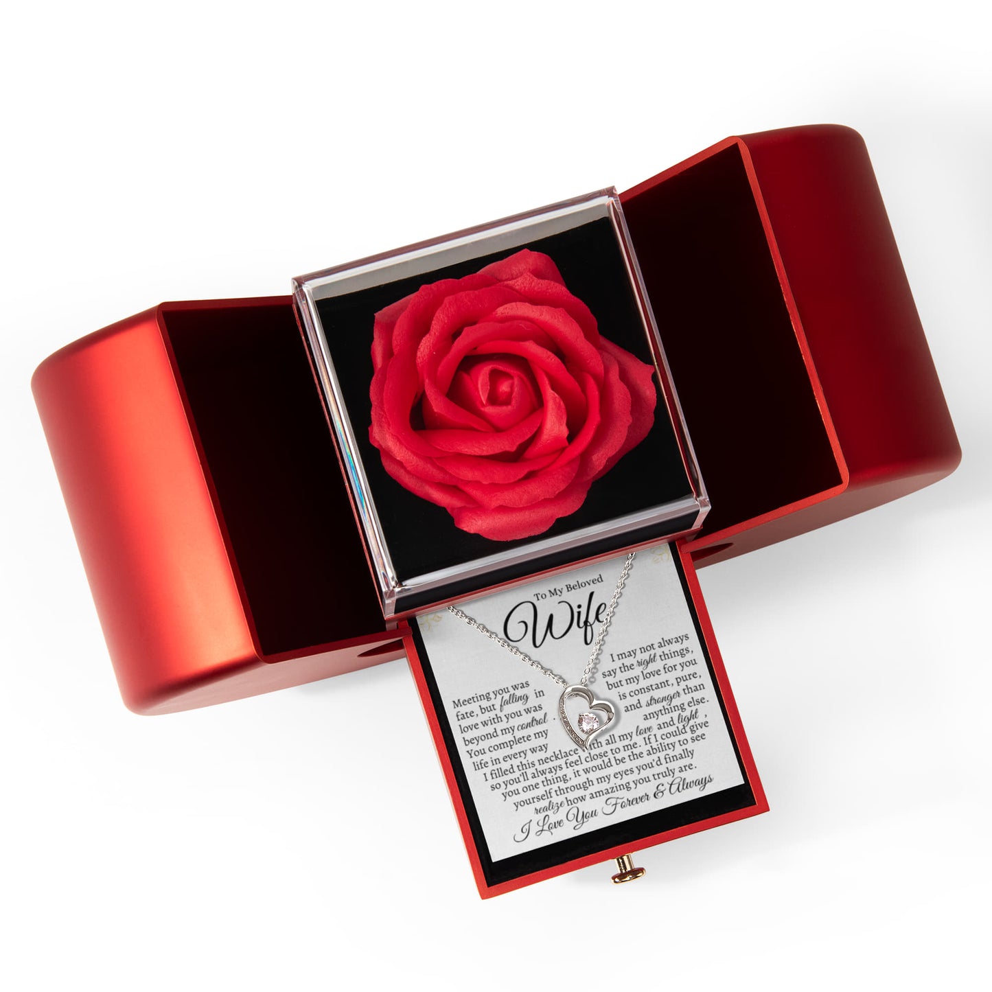 I May Not Always Say The Right Things I Forever Love Necklace with Red Heart Rose Box
