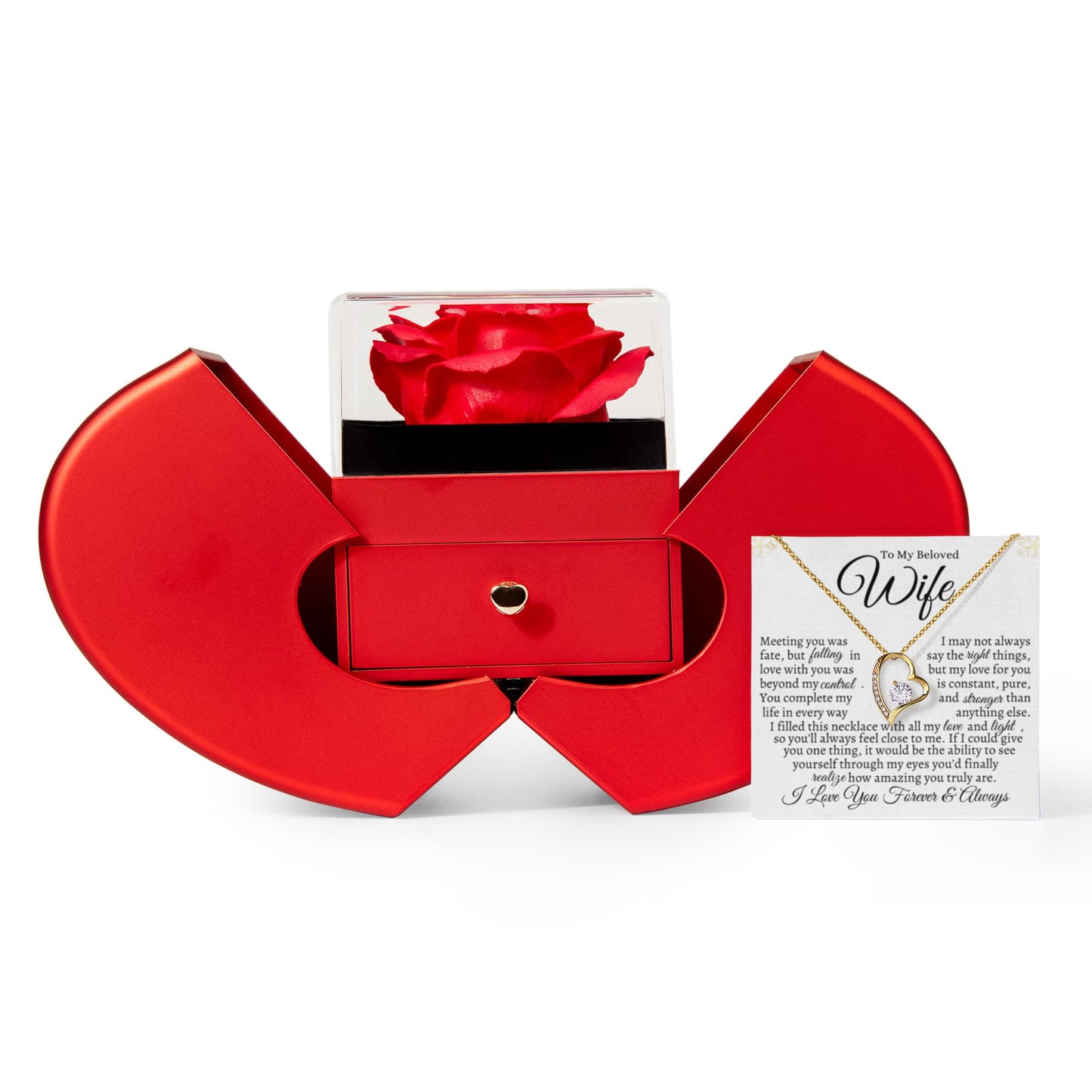 I May Not Always Say The Right Things I Forever Love Necklace with Red Heart Rose Box