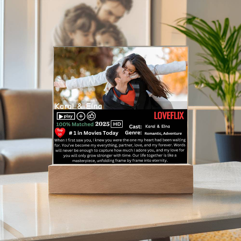 Couple Loveflix Photo Square Plaque