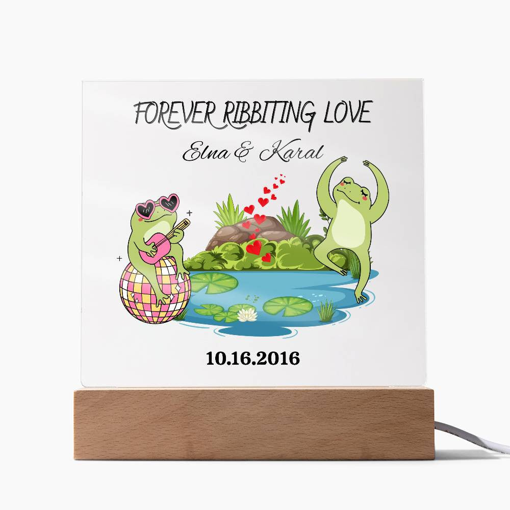 Personalized Forever Ribbiting Love Square Plaque