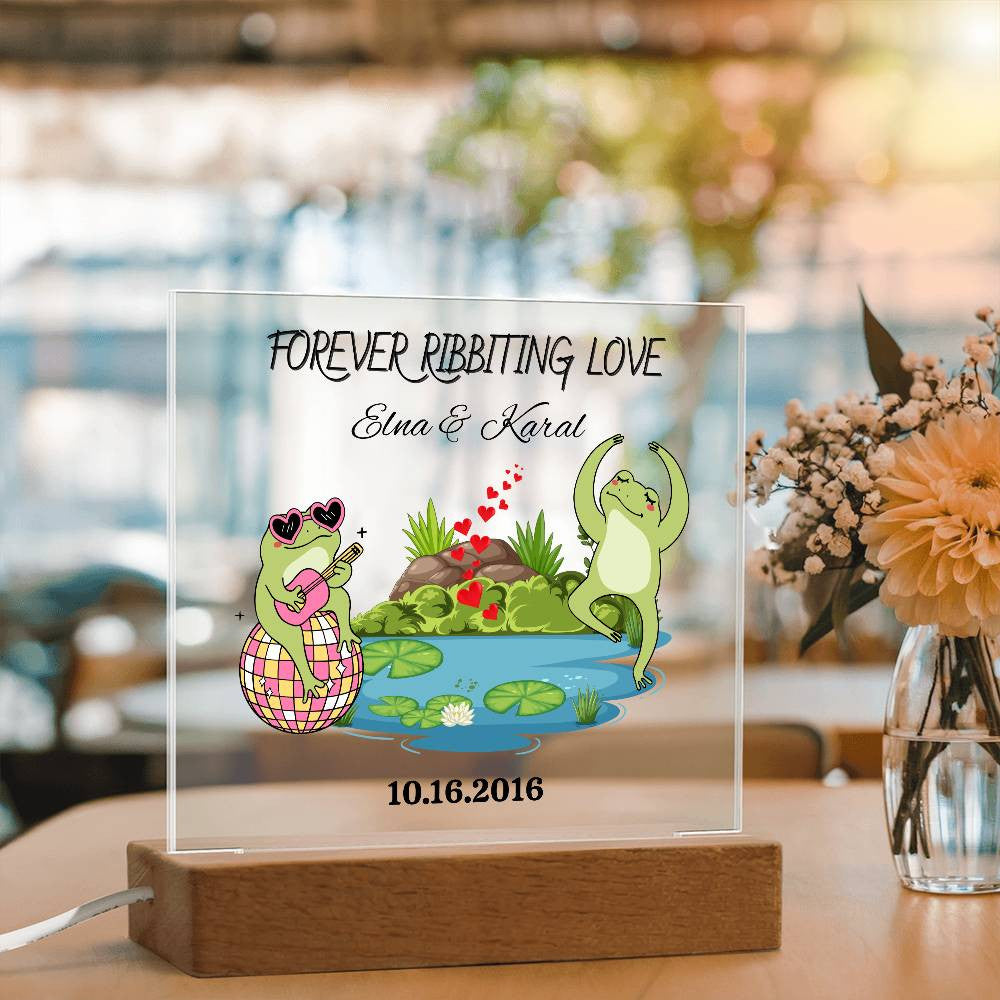 Personalized Forever Ribbiting Love Square Plaque