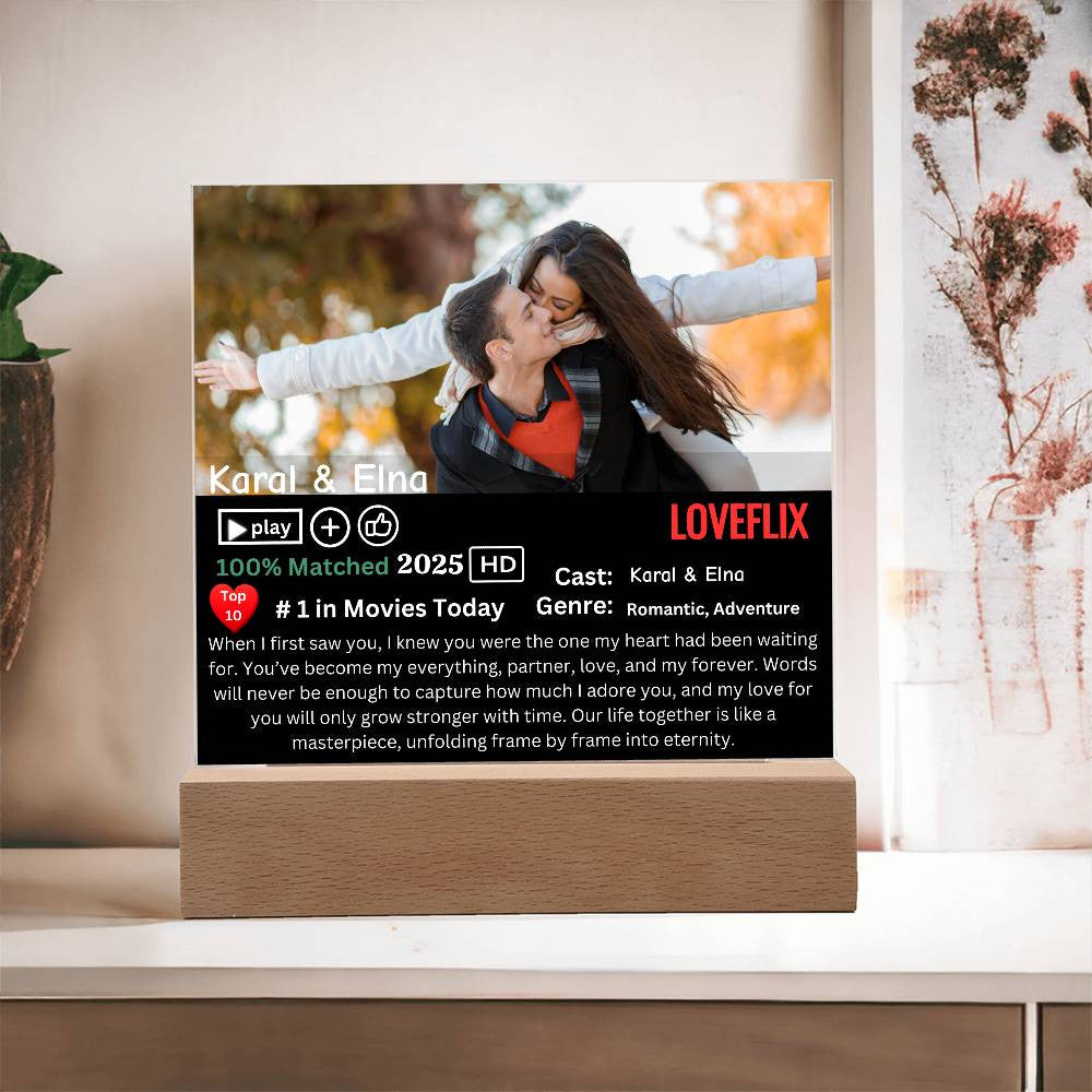 Couple Loveflix Photo Square Plaque