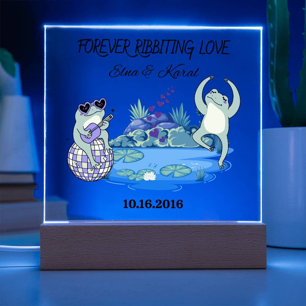 Personalized Forever Ribbiting Love Square Plaque