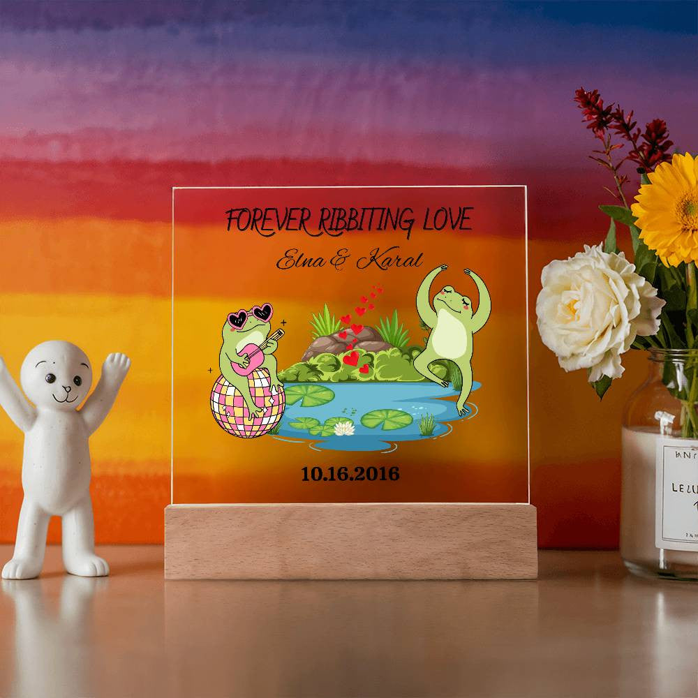 Personalized Forever Ribbiting Love Square Plaque