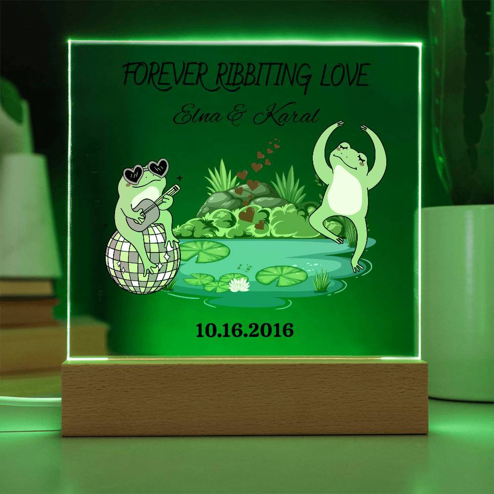 Personalized Forever Ribbiting Love Square Plaque