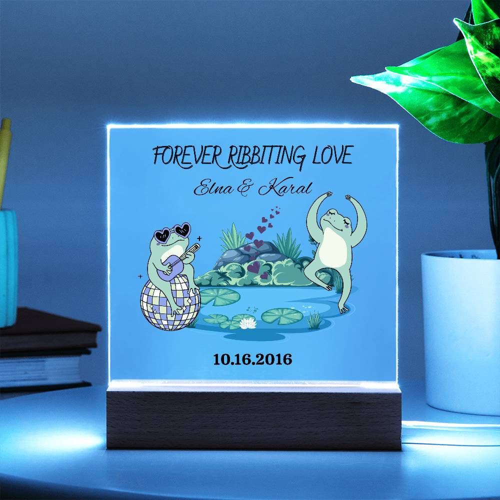 Personalized Forever Ribbiting Love Square Plaque