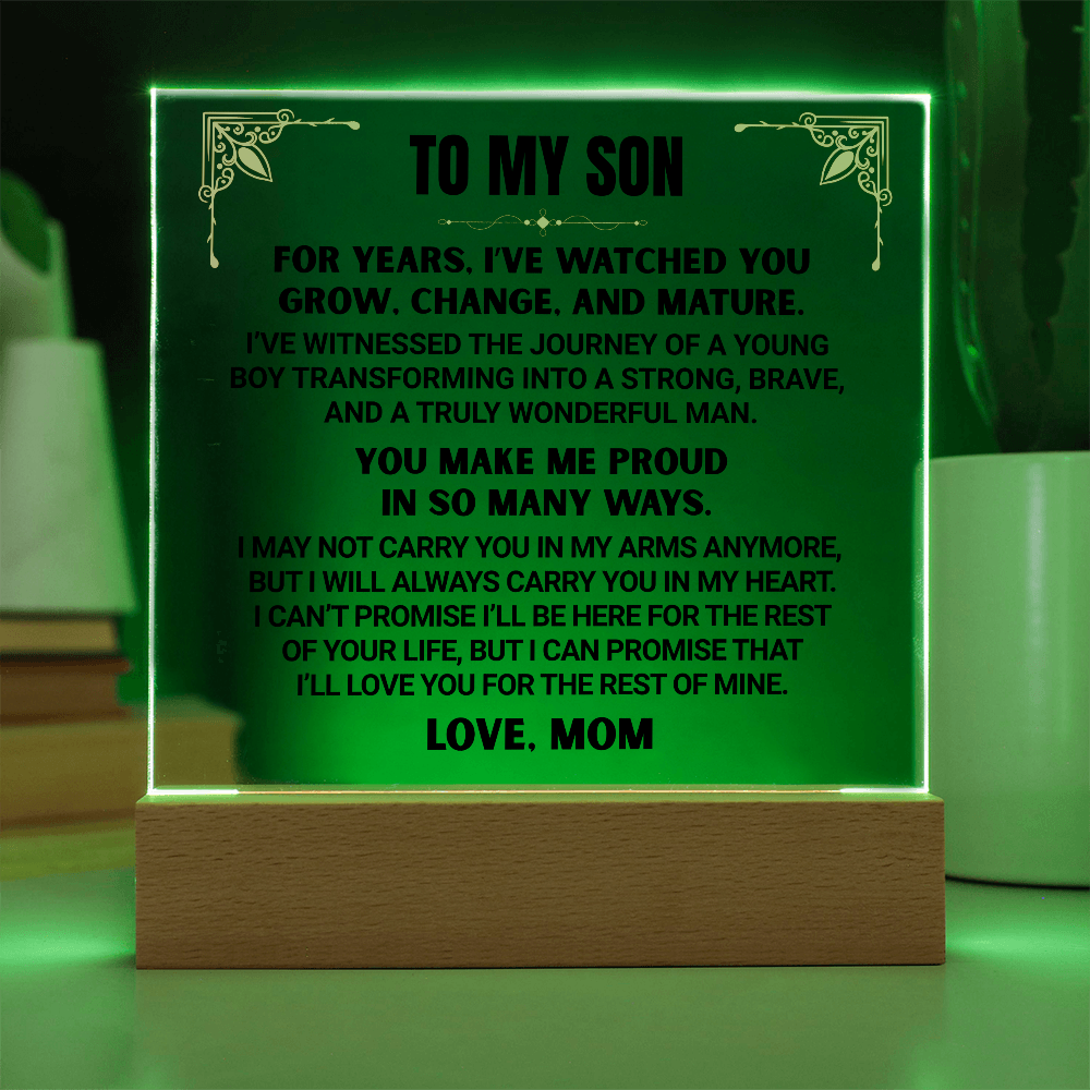 I've Watched You  Grow, To My Son | From Mom Acrylic Square Plaque