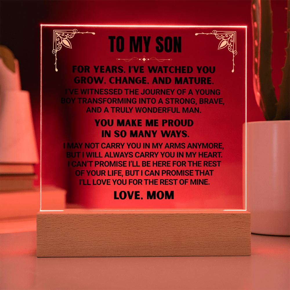 I've Watched You  Grow, To My Son | From Mom Acrylic Square Plaque