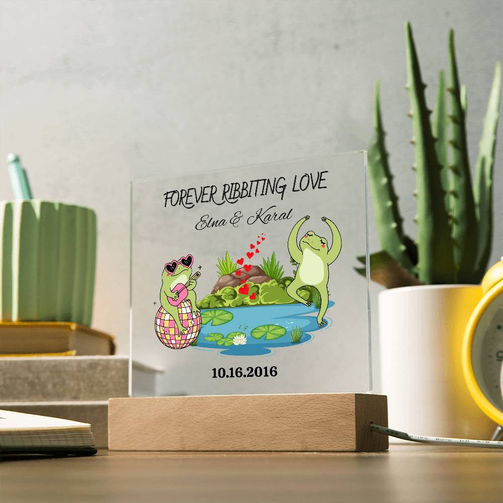 Personalized Forever Ribbiting Love Square Plaque