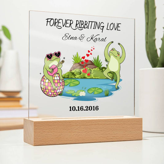 Personalized Forever Ribbiting Love Square Plaque